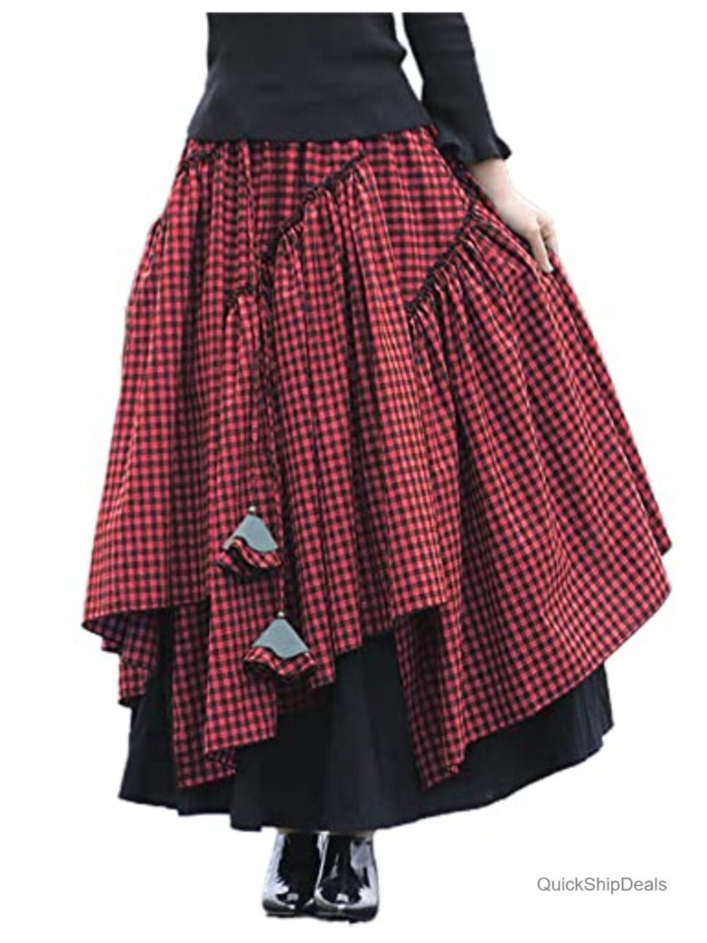 Elastic Waist A-Line Maxi Skirt Pleated Flared Cotton Linen Long Skirt